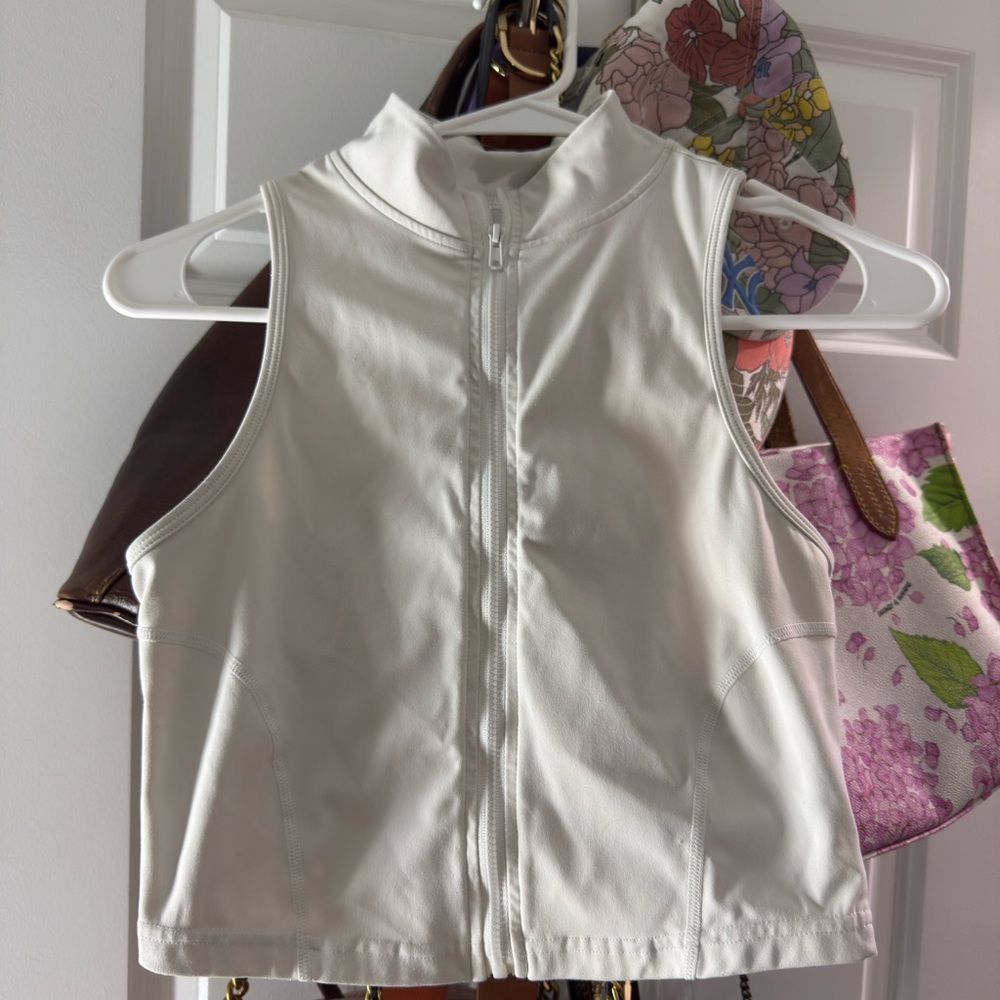 White Sleeveless Zip-Up Workout Top